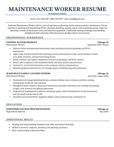 6 Great Maintenance Worker Resume Examples .